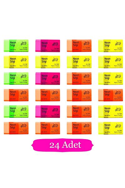 Gen-Of 24 Pieces Medium Size Neon Eraser - PVC Free (GEN-6724)