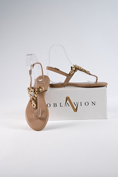 Oblavion Lavion Nude Gold Taşlı Günlük Kadın Sandalet