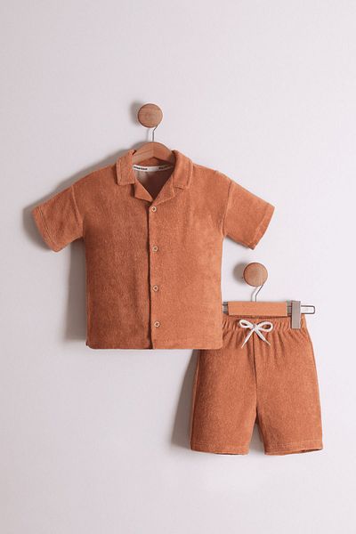 Pollito Boy's Brick Color Apache Collar T-Shirt and Shorts - Set of 2