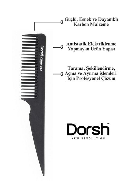 Dorsh Antistatic Carbon Wide Crepe Comb - 022