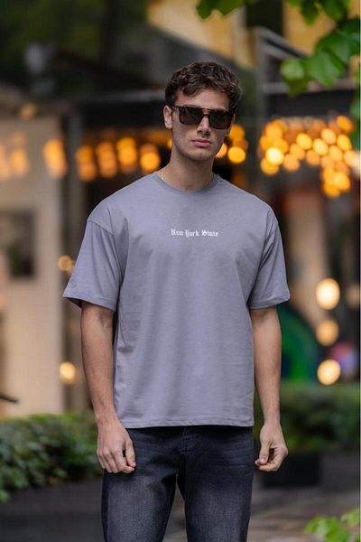 Decas Γκρι Oversize βαμβακερό μπλουζάκι - Crew Neck TONGS