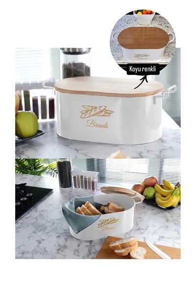 Bayev Metal Bread Box White with Cutting Board - Decorative Kitchen Bread Storage Box