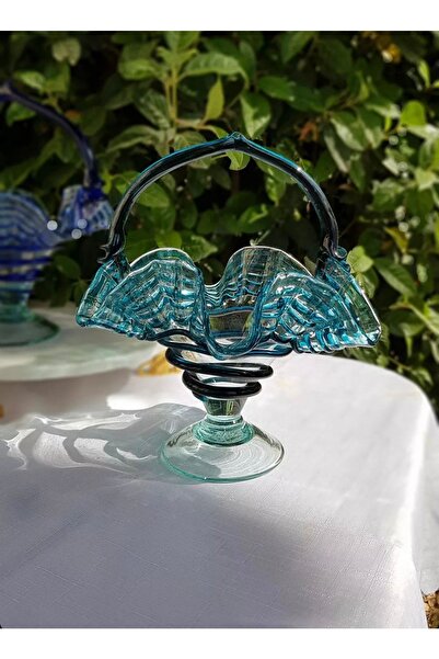 PAPATYAMDEKOR ZÜCCACİYE Üfleme cam sepet şekerlik sunumluk lokumluk rengarenk...