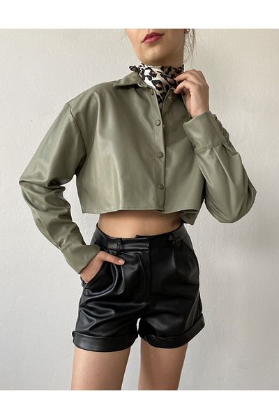 minaaise Cămașă din piele crop Çağla 26062