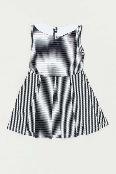 Sellfie Kids Girl's Striped Pleated Collar Combed Cotton Dress