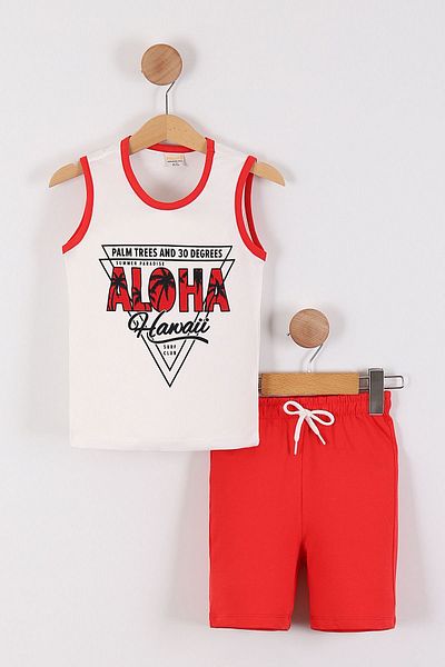 Pollito Boy's Red Shorts and Aloha Printed 2-Piece Set