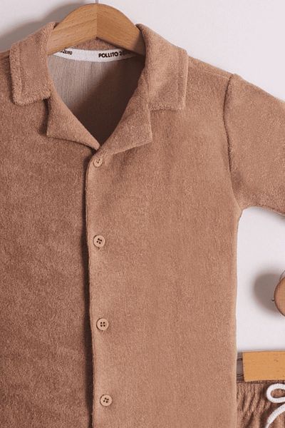 Pollito Boy's Brown T-Shirt and Shorts Towel - 2-Piece Set, Apple Collar