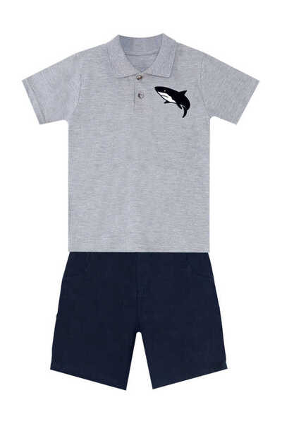 Denokids Shark Boy's Polo Neck T-shirt Shorts Set