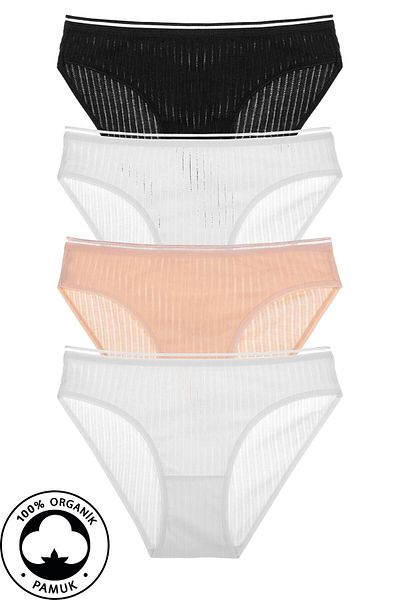 Humaone Pachet de 4 - 100% bumbac slip cu cusături în lanț, cu pielea albă și neagră
