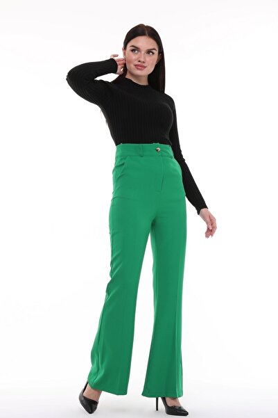 CEDY DENIM CEDY Women's Spanish Leg, High Waist, Belt Pants, Oversize Original Cut, C3004 GREEN