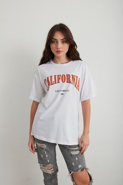 Mad&Calf Γυναικείο μπλουζάκι με στάμπα California Oversize