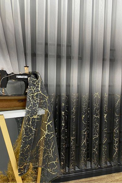 farbateks Olympos New Fashion - Gray, Anthracite, Gold Gold, Gilded 3 Layer Pleated Tulle Curtain