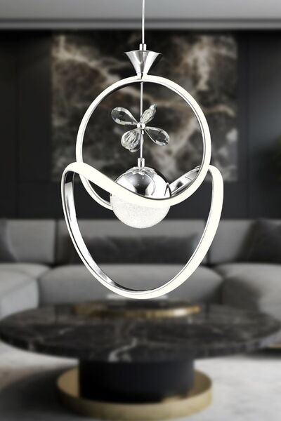 Apliqa Conroy Krom 3 Renkli 48 Watt Kristal Ledli Modern Oturma Odası Salon Sarkıt Avize
