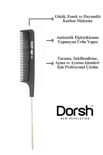 Dorsh Antistatic Carbon Pin Tail Crepe Comb - 015