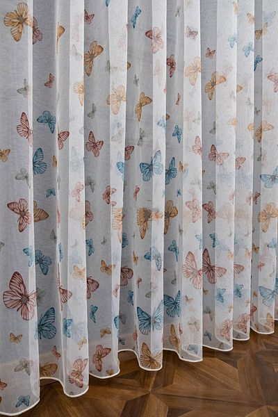 Brillant Farbateks Butterfly Butterfly Patterned Model Colorful Sparse Pleated Iron-Free Tulle Curtain