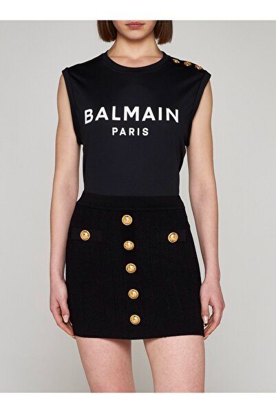 BrandsBoutique تيشيرت أسود مطبوع عليه شعار Balmain