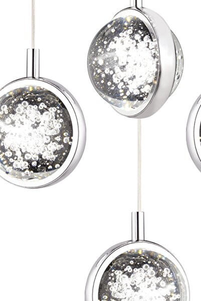 Apliqa Eldon 4'lü Yuvarlak 3 Renkli 61 Watt Krom Kristal Ledli Modern Oturma Odası Salon Sarkıt Avize