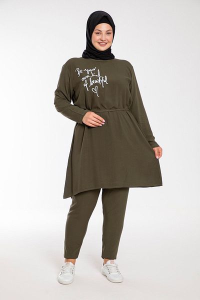 VISHENKA Women's Printed Khaki Color Woven Viscose Large Size Hijab Suit