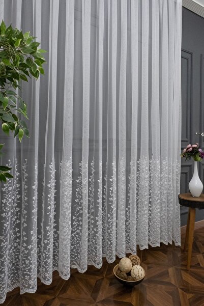 farbateks Brillant Papatya Işlemeli Geniş Desen Tül Perde Etek Işlemeli Tül 2...