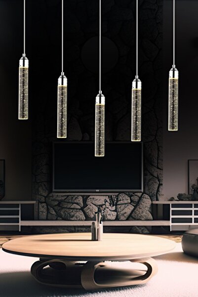 Apliqa Zaki 5 li Sıralı Krom Kaplama 3 Renkli 72 Watt Ledli Modern Tasarım Oturma Odası,Yemek Masa Üstüı,Sa