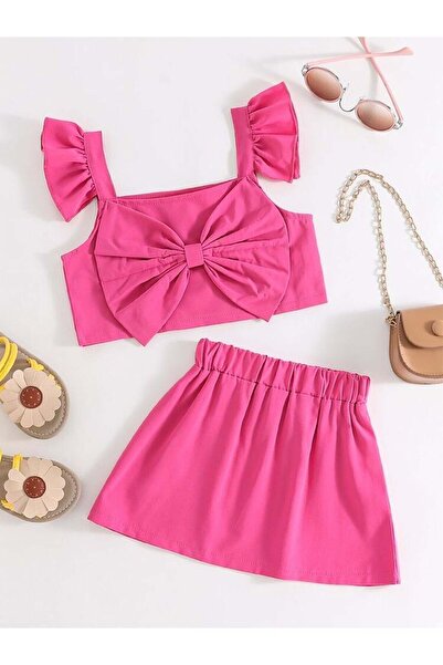 ASIA GİYİM Горнище с панделка на раменете и набрана пола за момиче