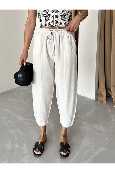 Laluvia Steinfarbene Shalwar-Hose aus Leinen