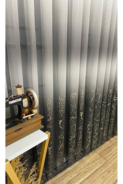 farbateks Olympos New Fashion - Gray, Anthracite, Gold Gold, Gilded 3 Layer Pleated Tulle Curtain