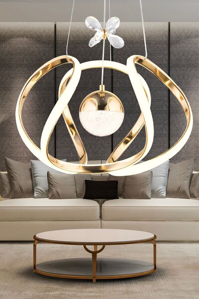 Apliqa Laurel Gold 3 Renkli 75 Watt Kristal Ledli Modern Oturma Odası Salon Sarkıt Avize
