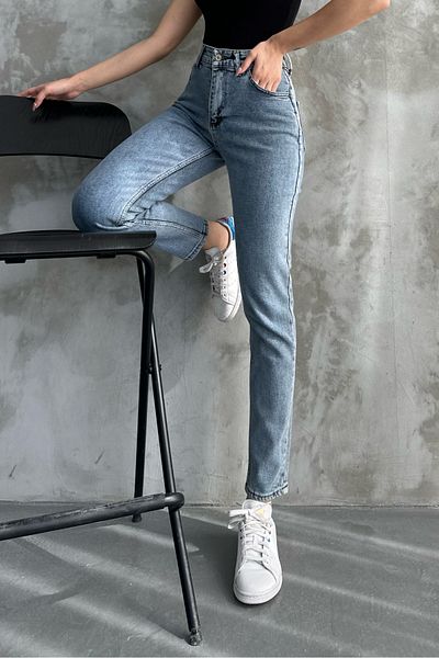macharelbasic Μπλε γυναικείο ψηλόμεσο τζιν Mom Skinny Leg