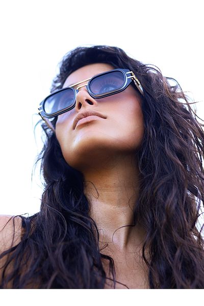 TomyHelf Rectangular White Detailed Black Frame Black Glass Women's Sunglasses