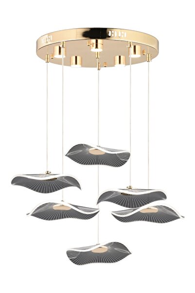 Apliqa Jolie 6'lı Yuvarlak 3 Renkli 61 Watt Gold Kristal Ledli Modern Oturma Odası Salon Sarkıt Avize