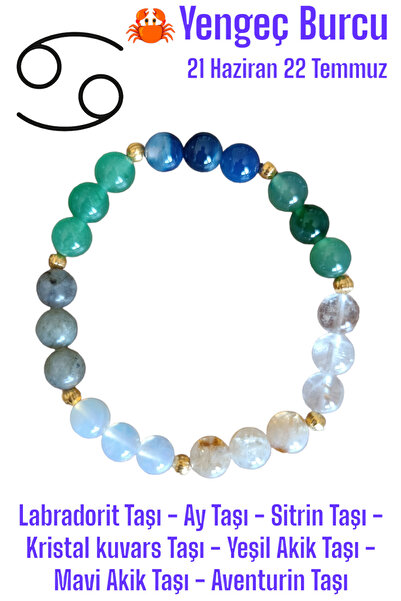 MGA DOĞAL TAŞ Yengeç Burcu Bilekliği (Labradorit Taşı, Ay Taşı, Sitrin Taşı, ...