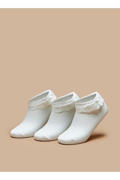 Barefeet Solid Ankle Length Socks with Frill Detail - Set of 3