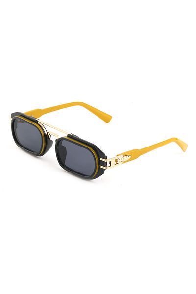 TomyHelf Black Frame Glass Women's Sunglasses - Yellow Rectangle Detail