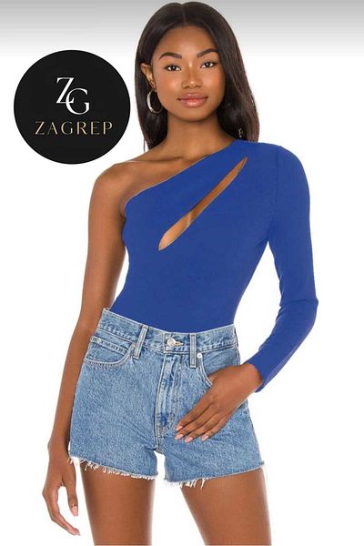 Zagrep Saks Blue Women's Body - Slit Sleeve and Shoulder Low Cut, Silk Jersey