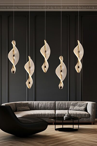 Apliqa Gupse 5 li Sıralı 88 watt Ledli Modern Tasarım Oturma Odası Salon Avize