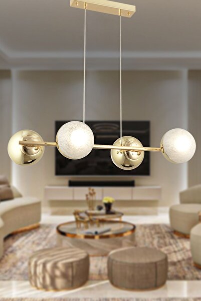 Apliqa BERCA 4LÜ GOLD AVİZE Modern Mutfak Yemek Masası Üstü Yatak odası Salon Avize