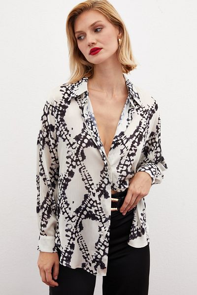 Sateen Patterned Casual Shirt - BLACK