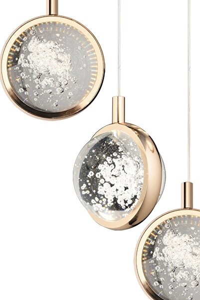 Apliqa Eldon 5'li Sıralı 3 Renk 75 Watt Gold Kristal Ledli Modern Oturma Odası Salon Sarkıt Avize
