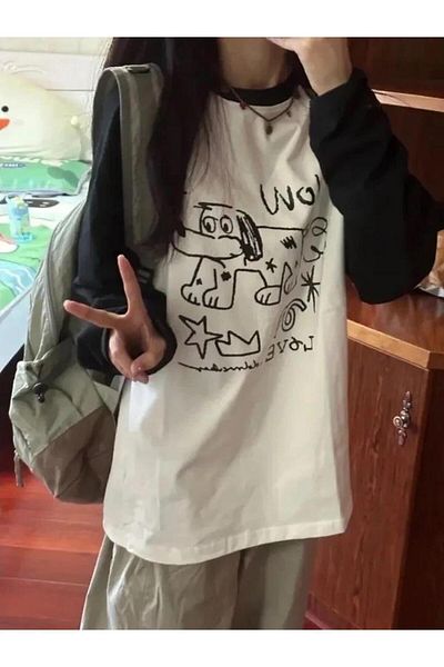 Touz Moda Wow Dog Raglan - Λευκό μακρυμάνικο T-shirt