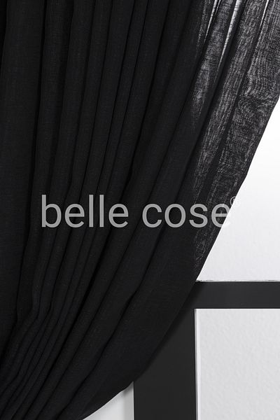 Belle Cose Sirius Black Linen Look Pleatless Plain Tulle Curtain