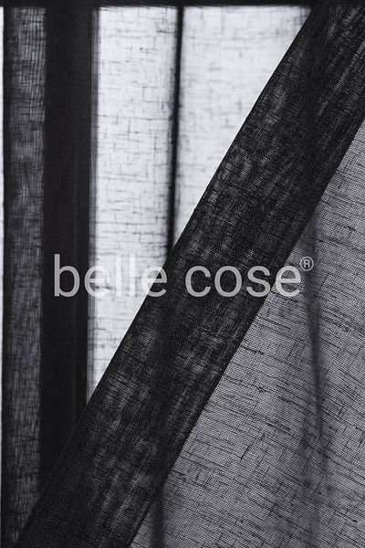 Belle Cose Sirius Black Linen Look Pleatless Plain Tulle Curtain
