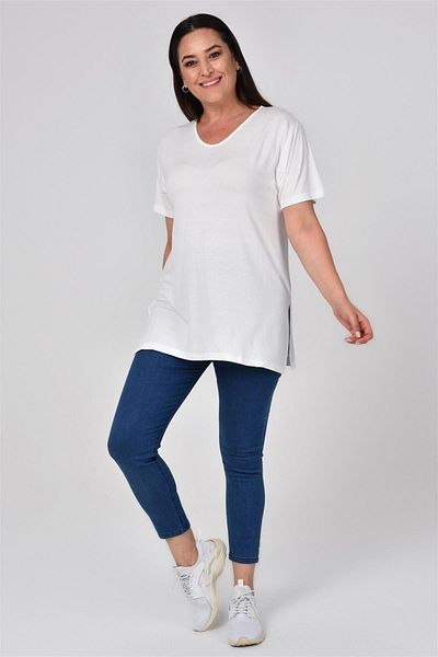 TUSSE Plus Size V-neck SoliD Color Classic Blouse T-shirt