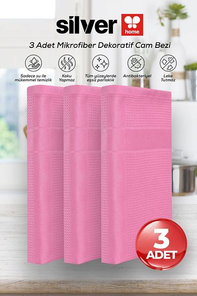 SİLVER HOME Silver Home 3-Piece Microfiber Decorative Glass Cloth Pink 40X40 cm