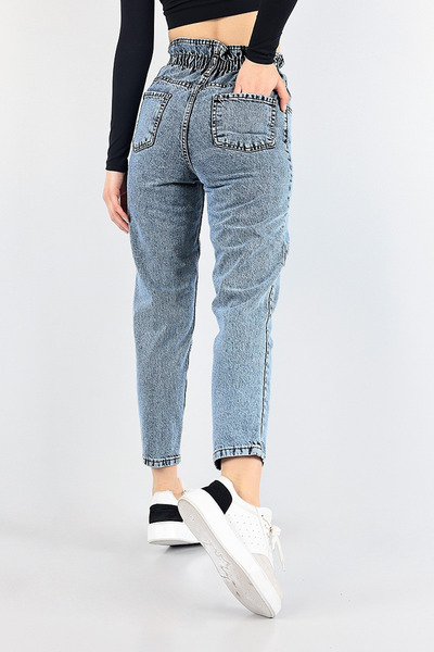 Jannock Genç Kız Beli Lastikli Boyfriend %100 Pamuk Yüksek Bel Kot JeanPantolon