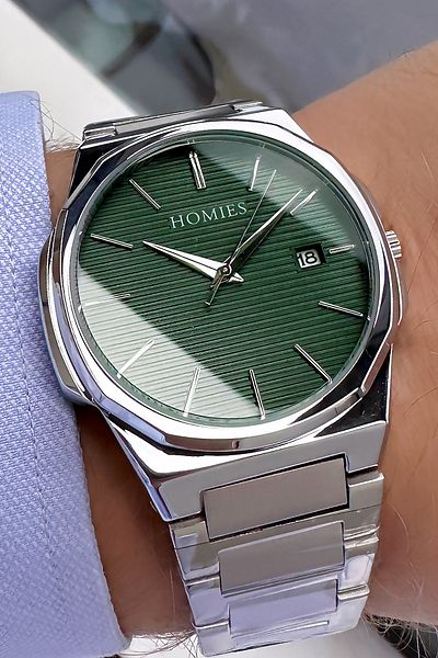 Homies Men's Silver Color Steel Watchband and Natural Stone Bracelet - 3 ATM Waterproof HME2054C5