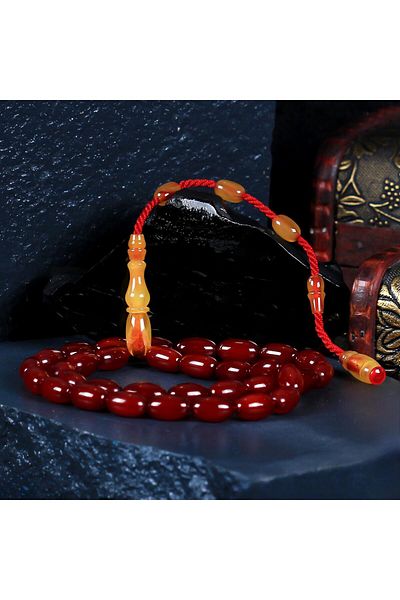 TESBİHCİBABA Red Ottoman Master Made Amber Prayer Beads - Cherry Design