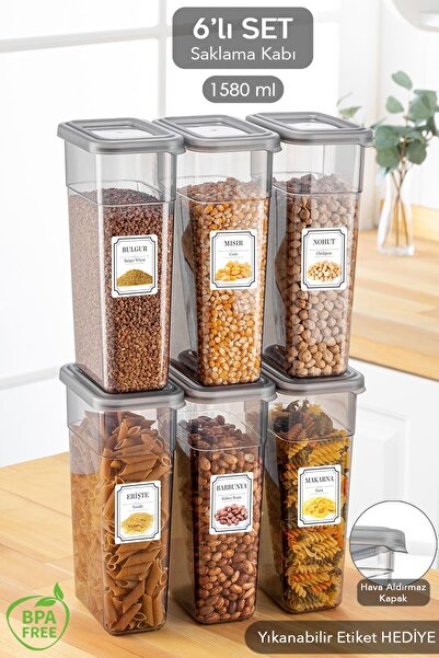 Meleni Home مجموعة تخزين الطعام والبقوليات المكونة من 6 قطع - مع غطاء مانع لل...