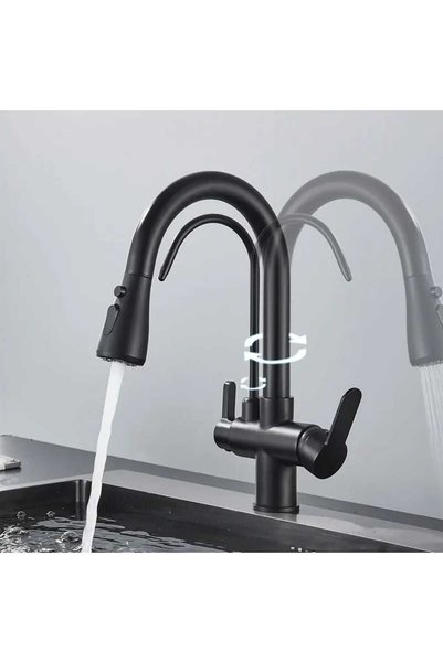 RENA DESIGN Purified Spiral Kitchen Sink Faucet Black Functional 2 Modes