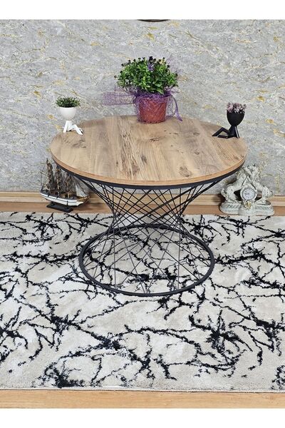 ZAFİR Siyah Fırınlı Statik Boya Atlas Çam Suntalem Tabla Pota Orta Sehpa - Si...